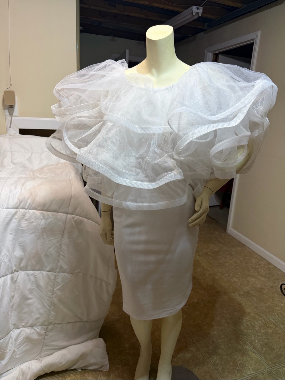 AKIRA White Ruffled Midi Dress